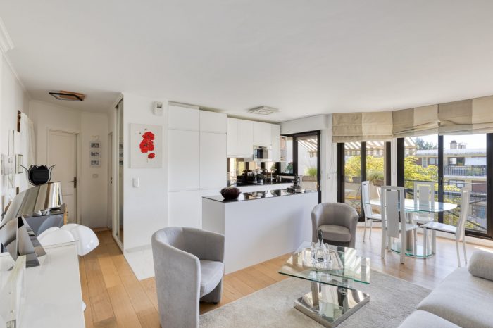 Salon ouvert sur cuisine